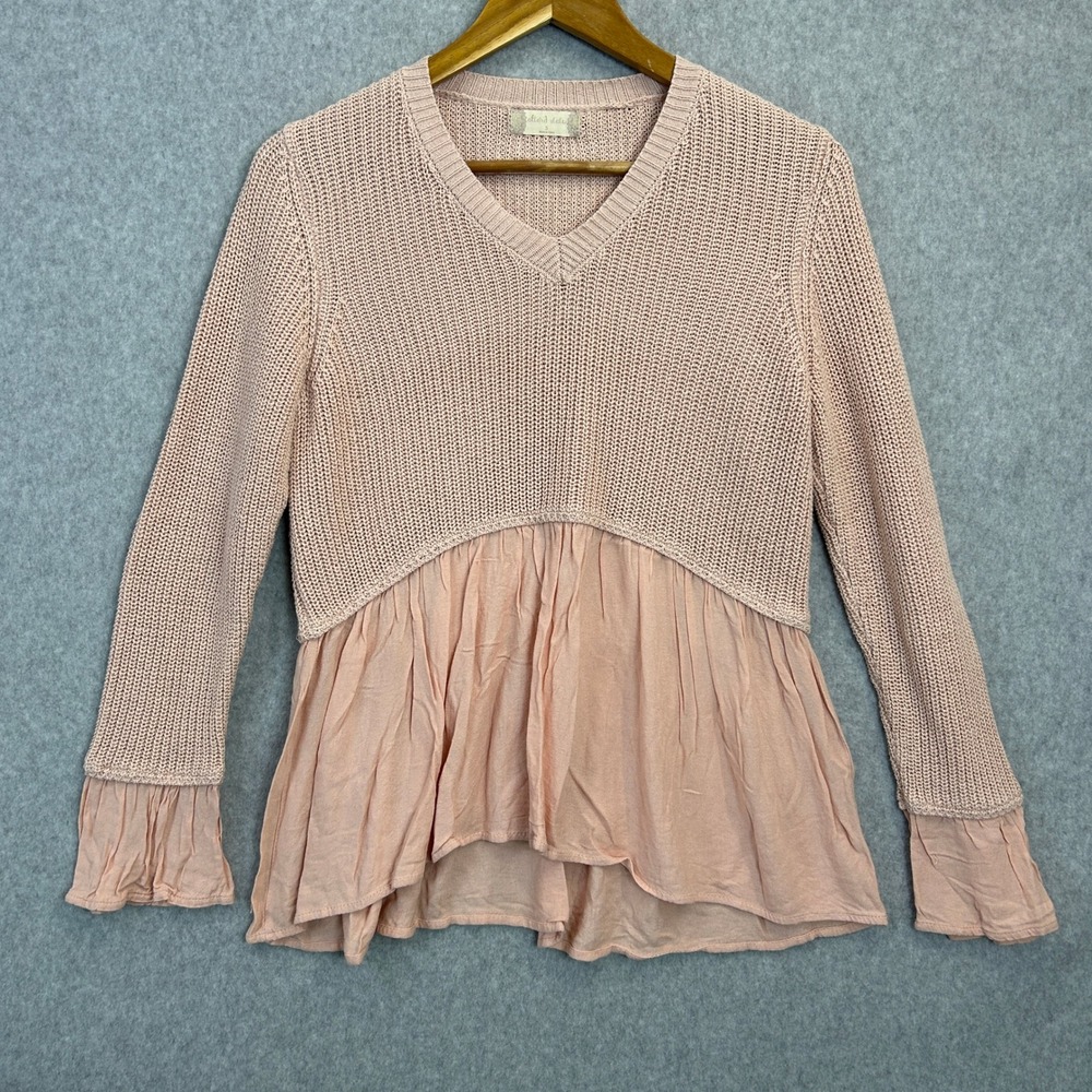 Altar'd State S Peplum Knit Rowena Sweater Blush Pink V-Neck Coquette Romantic